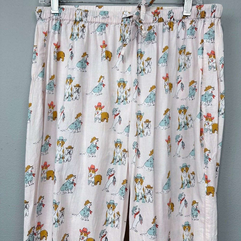 Western Cowboy Puppy Dog Pajama Pants Women Size M Pale Pink Printed PJs Bottoms